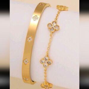 18K Gold Plated Diamond Bangle With Matching Gold Diamond Bracelet